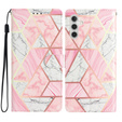 Flip case for Samsung Galaxy A25 5G, Wallet Marble, pink + 9H glass