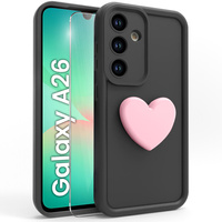 Case for Samsung Galaxy A26, Silicone Heart, black + 9H tempered glass