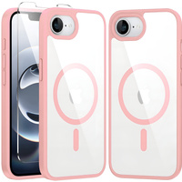 Magnetic Case for iPhone 16E, MagSafe, pink + 9H tempered glass