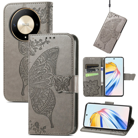Flip case for Honor Magic 6 Lite 5G, Butterfly, grey