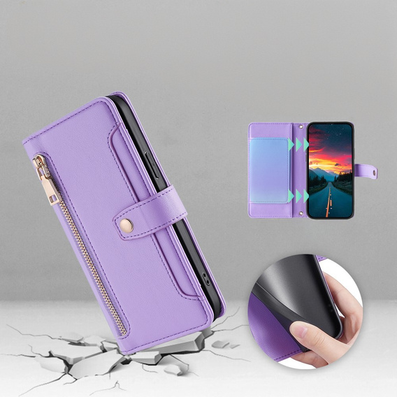 Flip case for Realme 14 Pro+ 5G, Wallet Zipper Pocket, purple