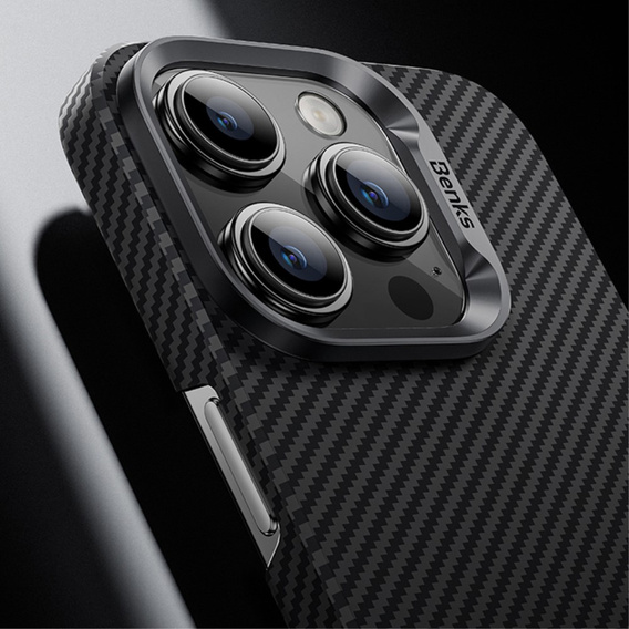 BENKS Kevlar Case voor iPhone 15 Plus, Carbon Fiber, black