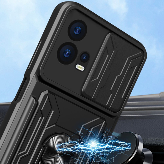 Armored case for Motorola Edge 30 Fusion 5G, Camera Slide Card Slot, black