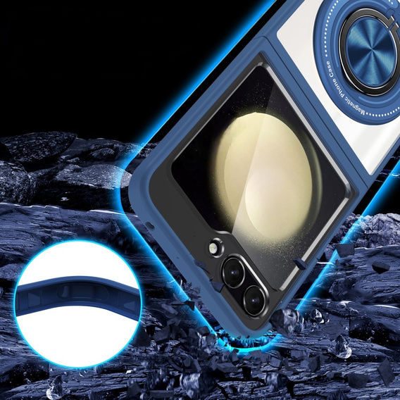 Case for Samsung Galaxy Z Flip7 FE / Z Flip6, Corners Dropproof, for MagSafe, transparent / navy blue