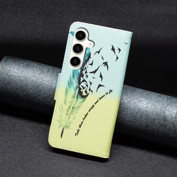 Flip case for Samsung Galaxy S23 FE, Wallet, Feather blue / yellow
