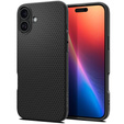 Spigen case for iPhone 16, Liquid Air, black + 9H Tempered Glass