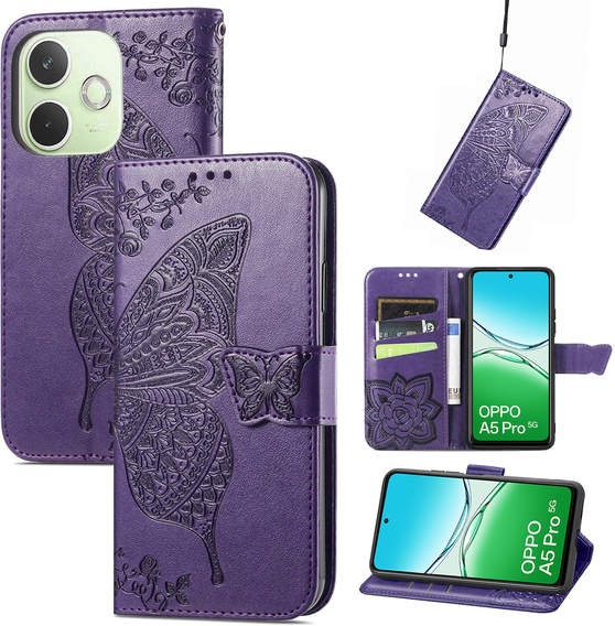Flip case for Oppo A5 Pro 5G, Butterfly, purple