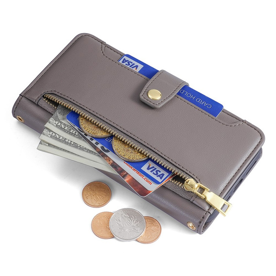 Flip case for OnePlus 12 5G, Wallet Zipper Pocket, grey