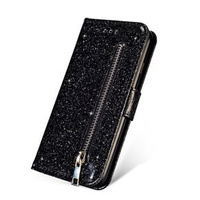 Flip case for Huawei P20 Lite, Glitter Zipper Wallet, black