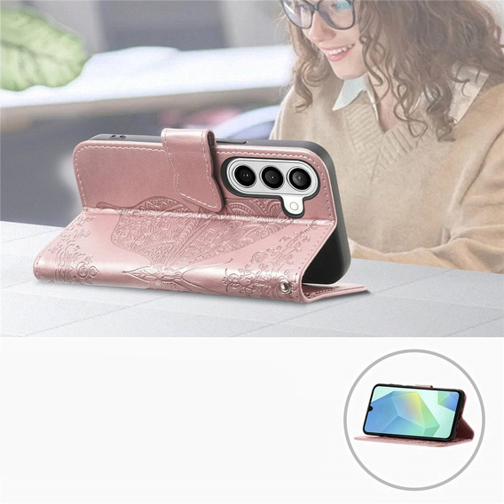 Butterfly flip case for Samsung Galaxy A37 5G, rose gold