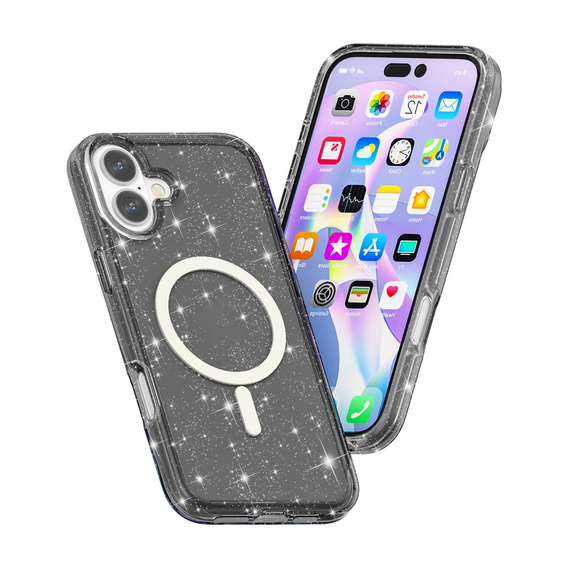 Case for iPhone 17, for MagSafe, glitter, translucent black