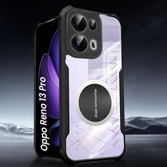 Case for Oppo Reno 13 Pro, with magnetic sheet, transparent / black
