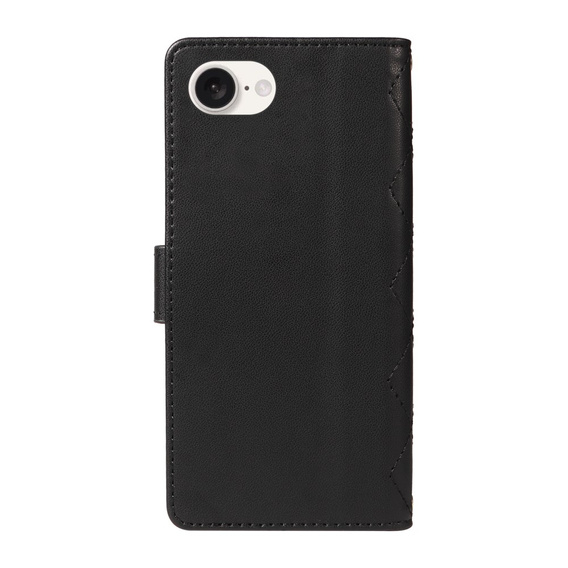 Flip case for iPhone 16E, Rhombus Crossbody Leather, black