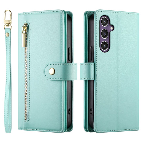Flip case for Samsung Galaxy S25+ Plus, Wallet Zipper Pocket, green