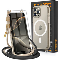 Case with lanyard for iPhone 16 Pro, ERBORD MagSafe, transparent + Glass for screen