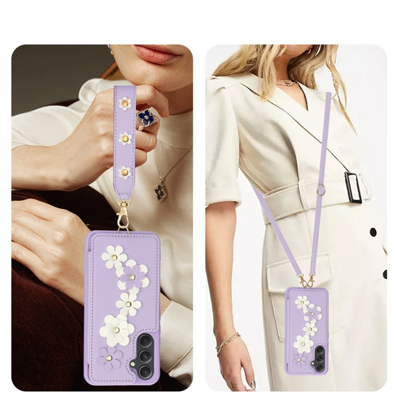 Case for Samsung Galaxy S23 FE, Leather Flower Card Slot, purple