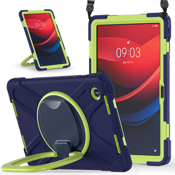 Children's case for Lenovo Tab M11, armored with strap, navy blue / green