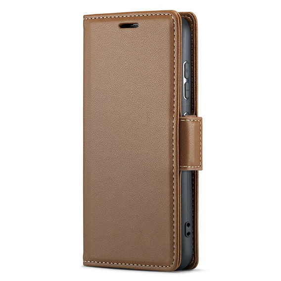 Case for Samsung Galaxy A25 5G, ERBORD Glossy Litchi, wallet with flap, brown