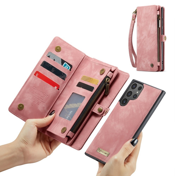 CASEME case for Samsung Galaxy S25 Ultra, Retro Leather Wallet, with strap, pink