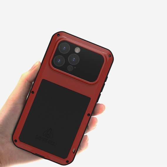 Love Mei Case for iPhone 15 Pro Max, armored with glass, red