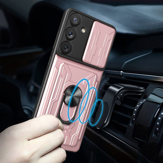 Armored case for Samsung Galaxy A54 5G, Camera Slide Card Slot, pink rose gold