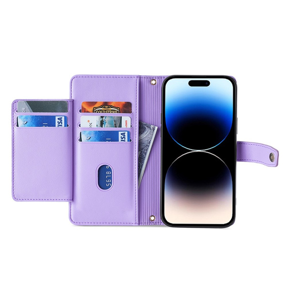 Flip case for iPhone 14 Pro, Wallet Zipper Pocket, purple