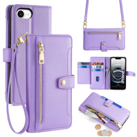Flip case for iPhone 16E, Wallet Zipper Pocket, purple