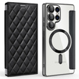 Flip case for Samsung Galaxy S25 Ultra, RFID Rhombus Wallet MagSafe CamShield, black
