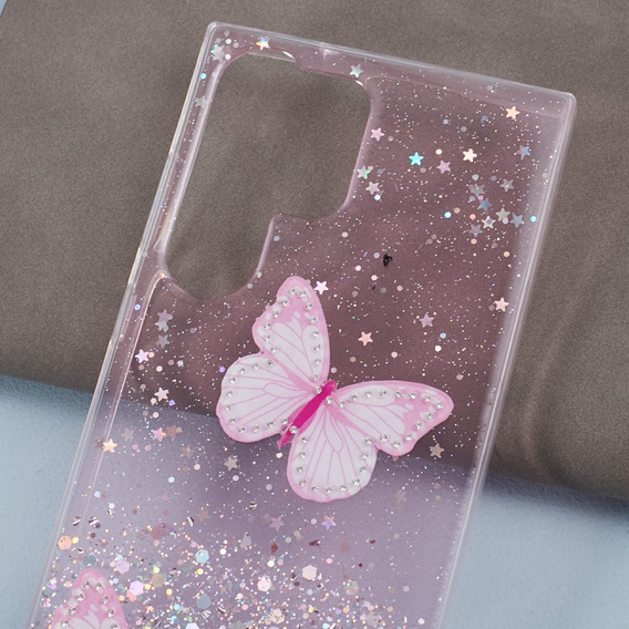 Case for Samsung Galaxy S24 Ultra, Glitter Butterfly, pink