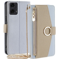 Flip case for Motorola Moto G24 / G24 Power / G04, Wallet Zipper Pocket, with mirror, blue