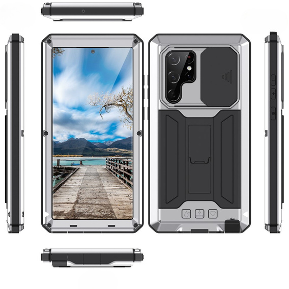 Armored case for Samsung Galaxy S22 Ultra, R-JUST CamShield Slide, silver