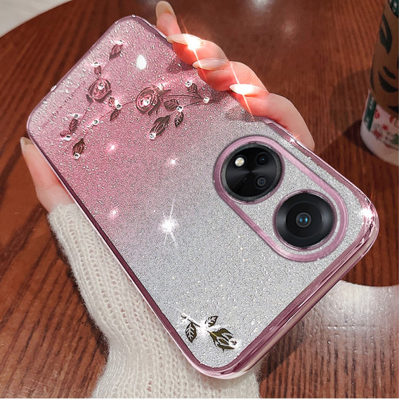 Case for Oppo A78 4G, Glitter Flower, pink rose gold