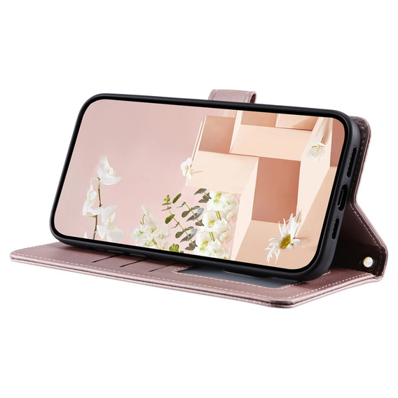 Flip case for Samsung Galaxy S25, Rhombus Crossbody Leather, pink rose gold