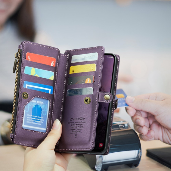 Case CASEME for Samsung Galaxy A56 5G, RFID Leather Wallet, with shoulder strap, purple