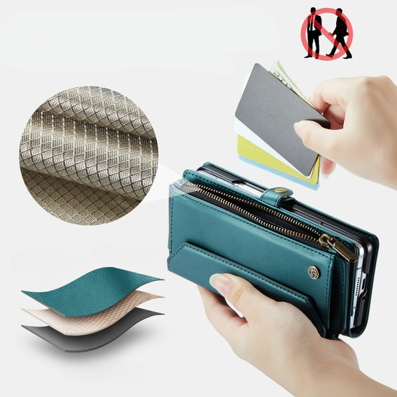 Case CASEME for Samsung Galaxy Z Fold6 5G, RFID Leather Wallet, with shoulder strap, green