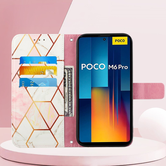 Flip case for Xiaomi Redmi Note 13 Pro 4G / Xiaomi Redmi Note 14S / Xiaomi Poco M6 Pro 4G, Wallet, Marble pink