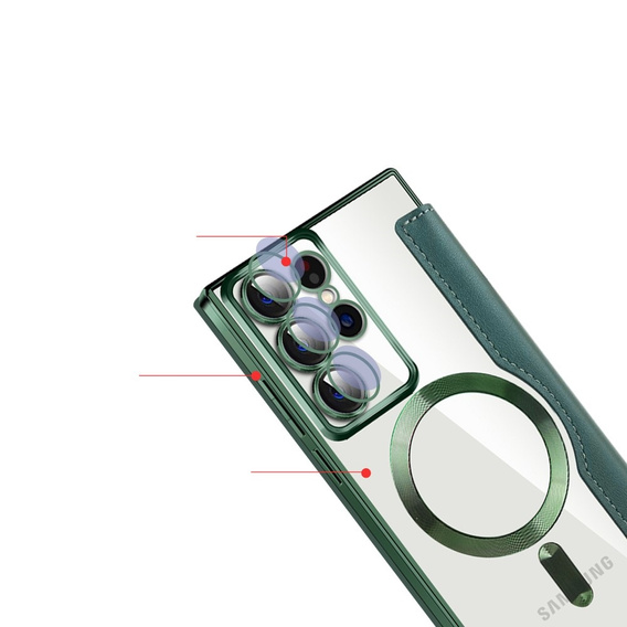 Flip case for Samsung Galaxy S22 Ultra 5G, RFID Wallet MagSafe CamShield, green