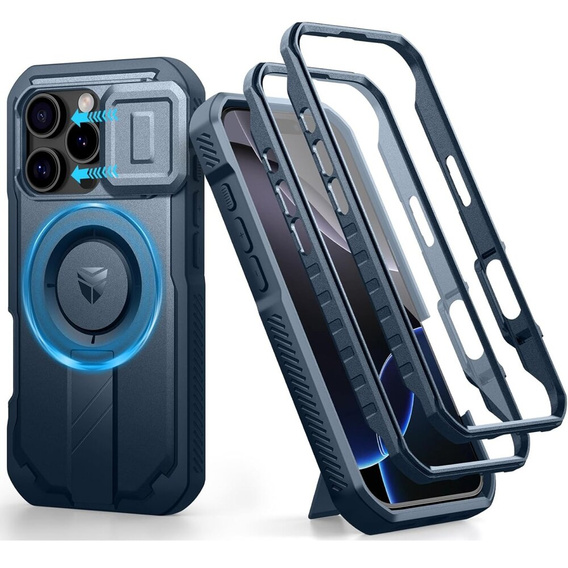 Armored case for iPhone 16 Pro, Dexnor CamProtect MagSafe, blue (Two frames)