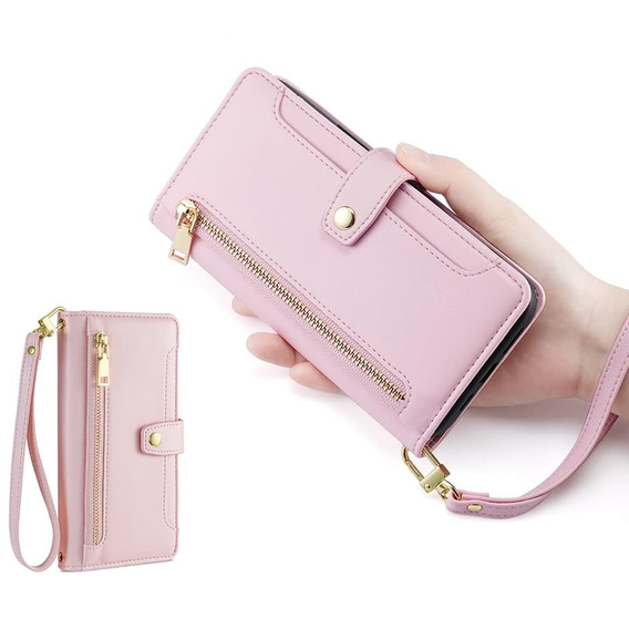 Flip case for Samsung Galaxy A16, Wallet Zipper Pocket, pink