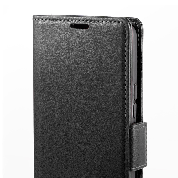 Case for Oppo Reno 12, ERBORD Glossy Litchi, wallet with flap, black