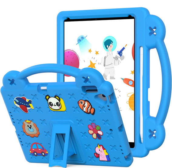 Children's case for iPad 10.2" 2021/2020/2019 (9/8/7 gen.) / Air 10.5" 2019 (3 gen.), Cute Patterns, with stand, blue