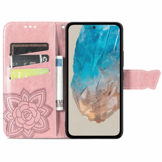 Flip case for Samsung Galaxy M35, Butterfly, pink rose gold