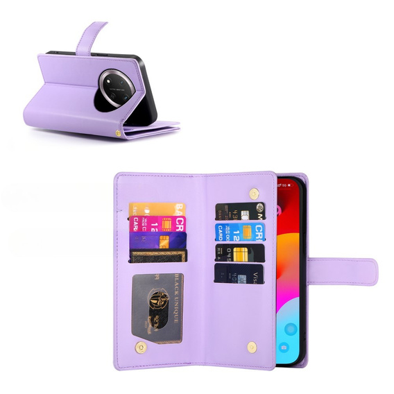 Flip case for Honor Magic 7 Lite, Wallet Zipper Pocket, purple