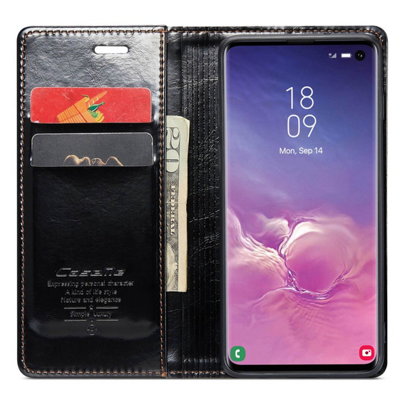 CASEME flip case for Samsung Galaxy S10+ Plus, Waxy Textublack, black
