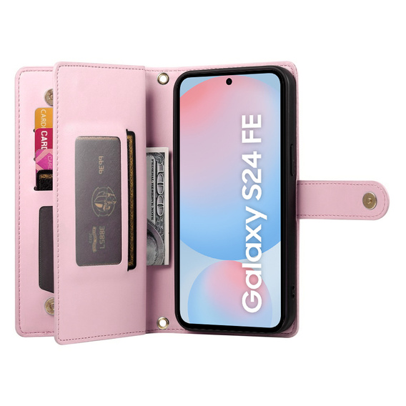 Flip case for Samsung Galaxy S24 FE, Wallet Zipper Pocket, pink