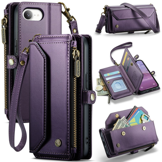 Case CASEME for iPhone16e, RFID Leather Wallet, with shoulder strap, purple