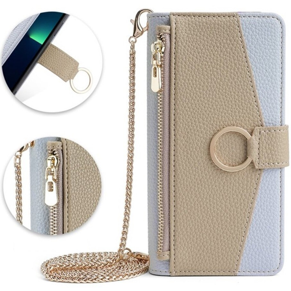 Flip case for Samsung Galaxy S23 Ultra, Wallet Zipper Pocket, with mirror, blue