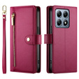 Flip case for Xiaomi 14T Pro, Wallet Zipper Pocket, red