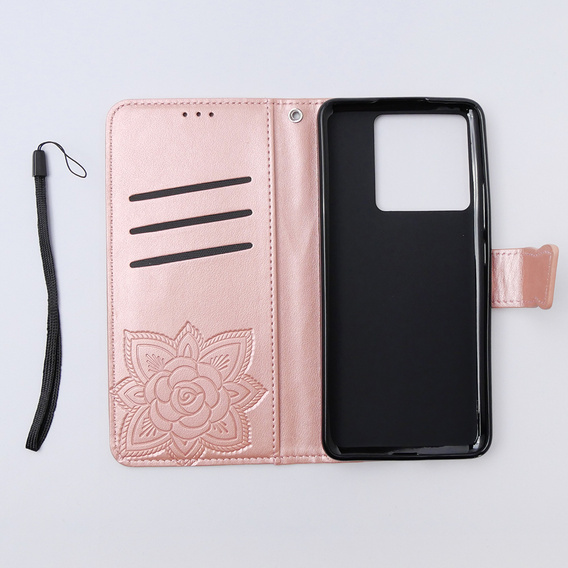 Flip case for Xiaomi 13T / 13T Pro, Butterfly, pink rose gold