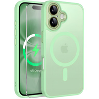 Case for iPhone 16 Plus, for MagSafe, ERBORD Matt Case, light green + Screen Glass